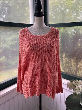 Free People Coral Open-Knit Oversized Sweater Medium Like New